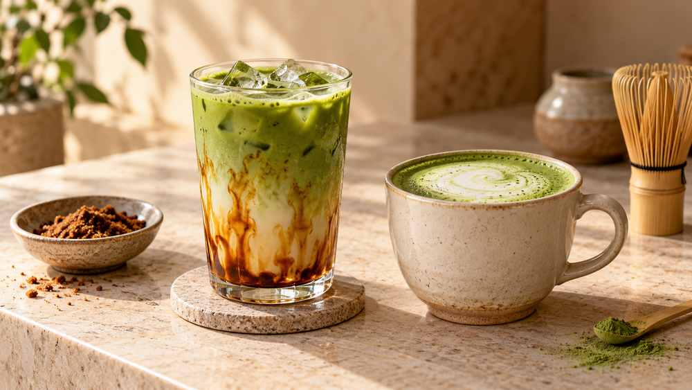 Brown sugar matcha latte made with first-harvest Japanese matcha
