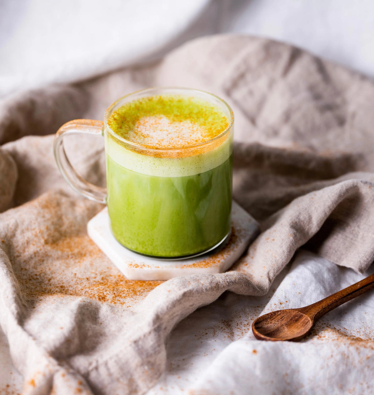 Hot cinnamon matcha latte made with Kyoto Teien first-harvest matcha