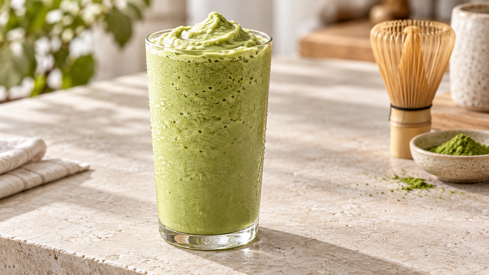 Frozen matcha latte made with first-harvest Japanese matcha