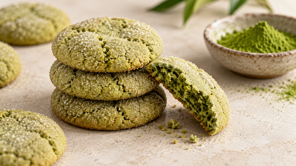 Gluten-free matcha sugar cookies made with first-harvest Japanese matcha