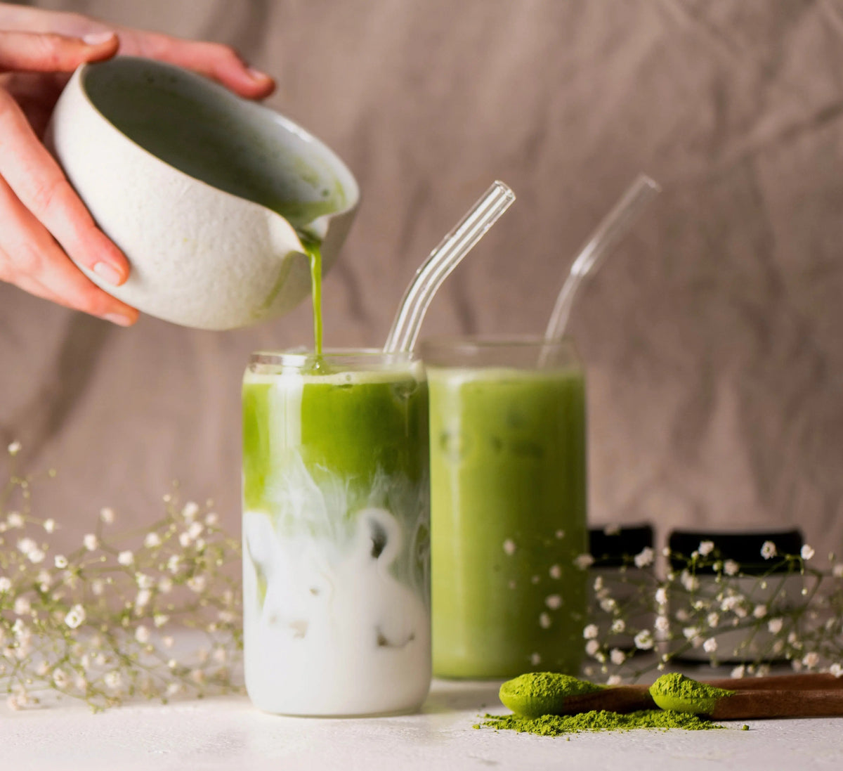 Iced maple matcha latte made with first-harvest matcha