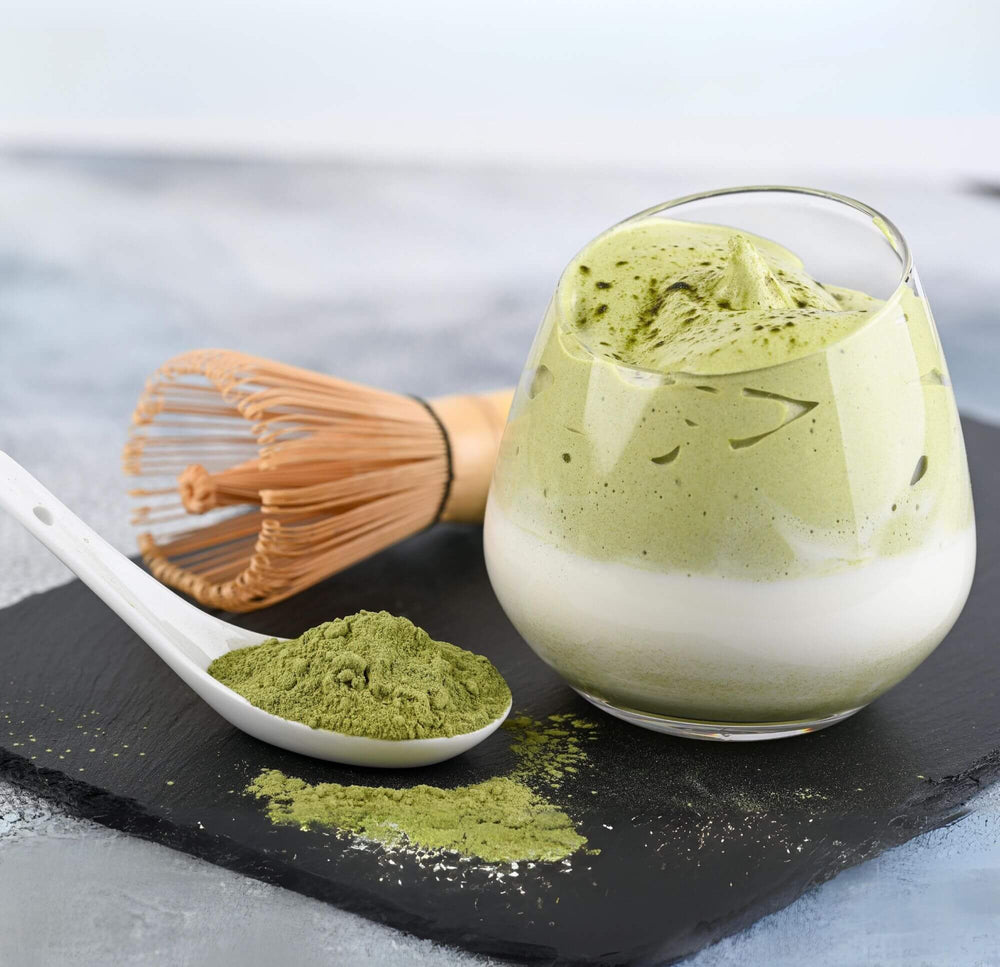 Measured matcha latte prepared with a weighed matcha serving