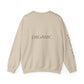 Back view of Leigh Leaf Unisex Crewneck Sweatshirt in beige, featuring 'ORGANIC' text, highlighting its eco-friendly material, ideal cozy sweatshirt for matcha lovers.