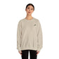 Model wearing Leigh Leaf Unisex Crewneck Sweatshirt in beige, exuding comfort and style, a cozy sweatshirt for matcha lovers.