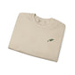 Folded Leigh Leaf Unisex Crewneck Sweatshirt in beige, displaying the logo, a stylish and cozy sweatshirt for matcha lovers.