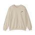 Leigh Leaf Unisex Crewneck Sweatshirt in soft beige, perfect cozy sweatshirt for matcha lovers, showcasing elegant branding on the front.
