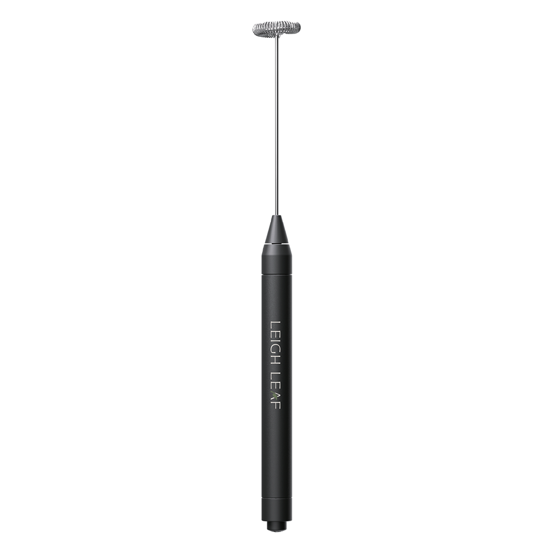 Leigh Leaf Electric Matcha Whisk - A sleek stainless steel frother for creating smooth matcha drinks and more.