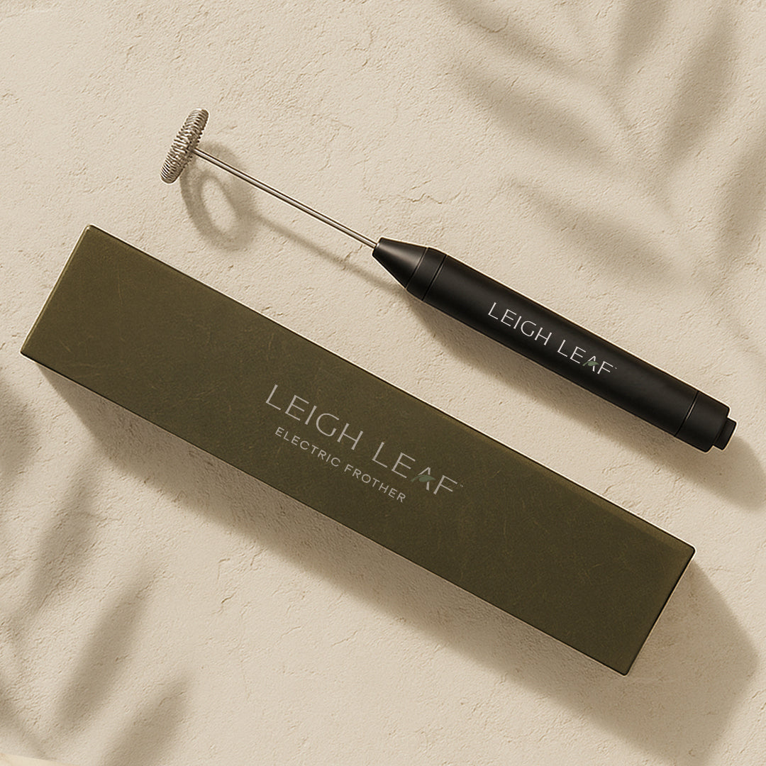 High-Quality Leigh Leaf Electric Matcha Whisk designed for effortlessly frothing coffee, matcha, and protein shakes.