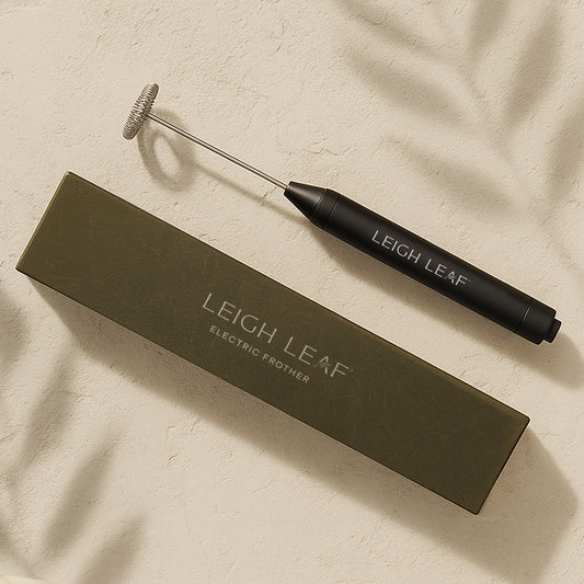 High-Quality Leigh Leaf Electric Matcha Whisk designed for effortlessly frothing coffee, matcha, and protein shakes.