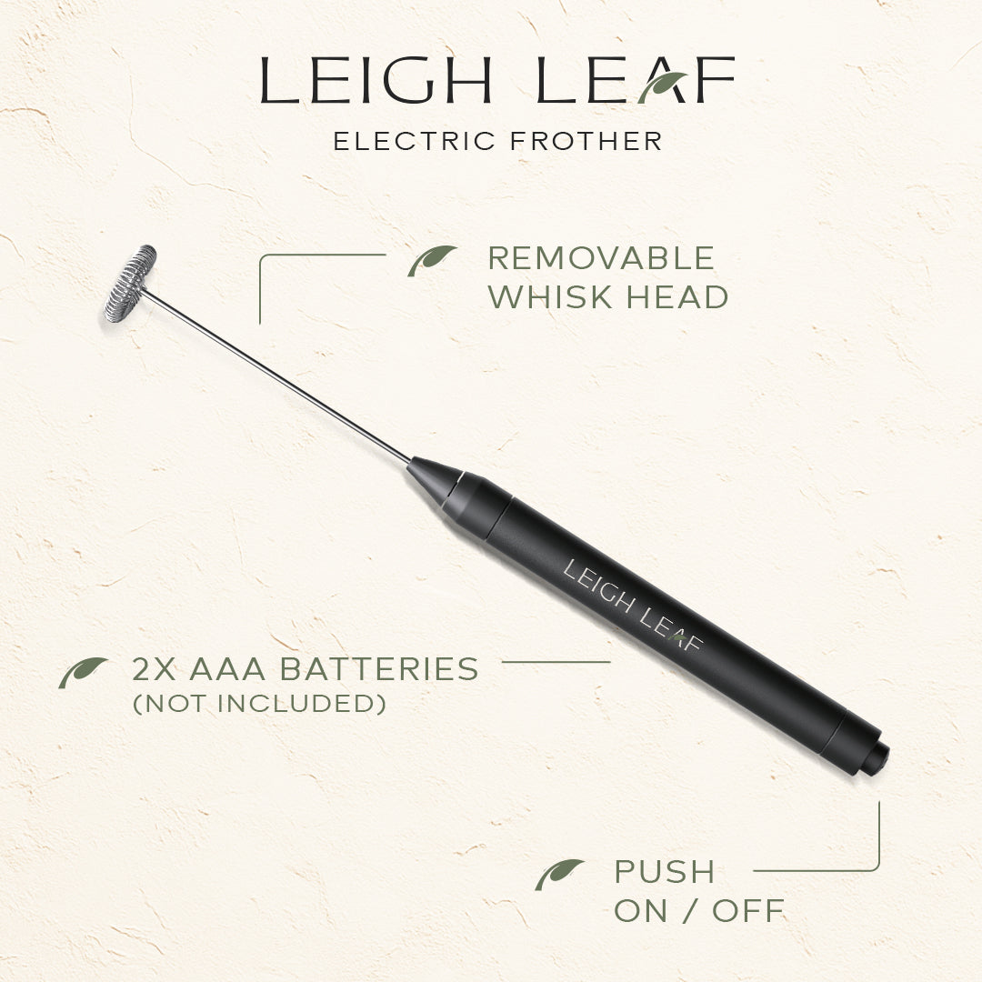 Whisper-quiet operation of the Leigh Leaf Electric Matcha Whisk perfect for creating frothy beverages without noise.
