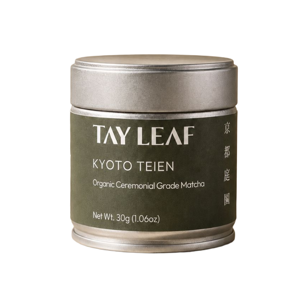 Tay Leaf Kyoto Teien matcha container on a white background